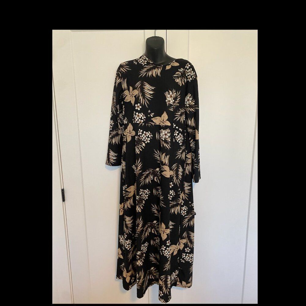 Modest Long Sleeve Maxi Dress With‎ Floral Leaf Print Women's Size 14